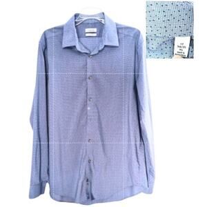 Calvin Klein Slim Fit Stretch Button Up Shirt Men's Sz 17 34/35 Blue Long Sleeve